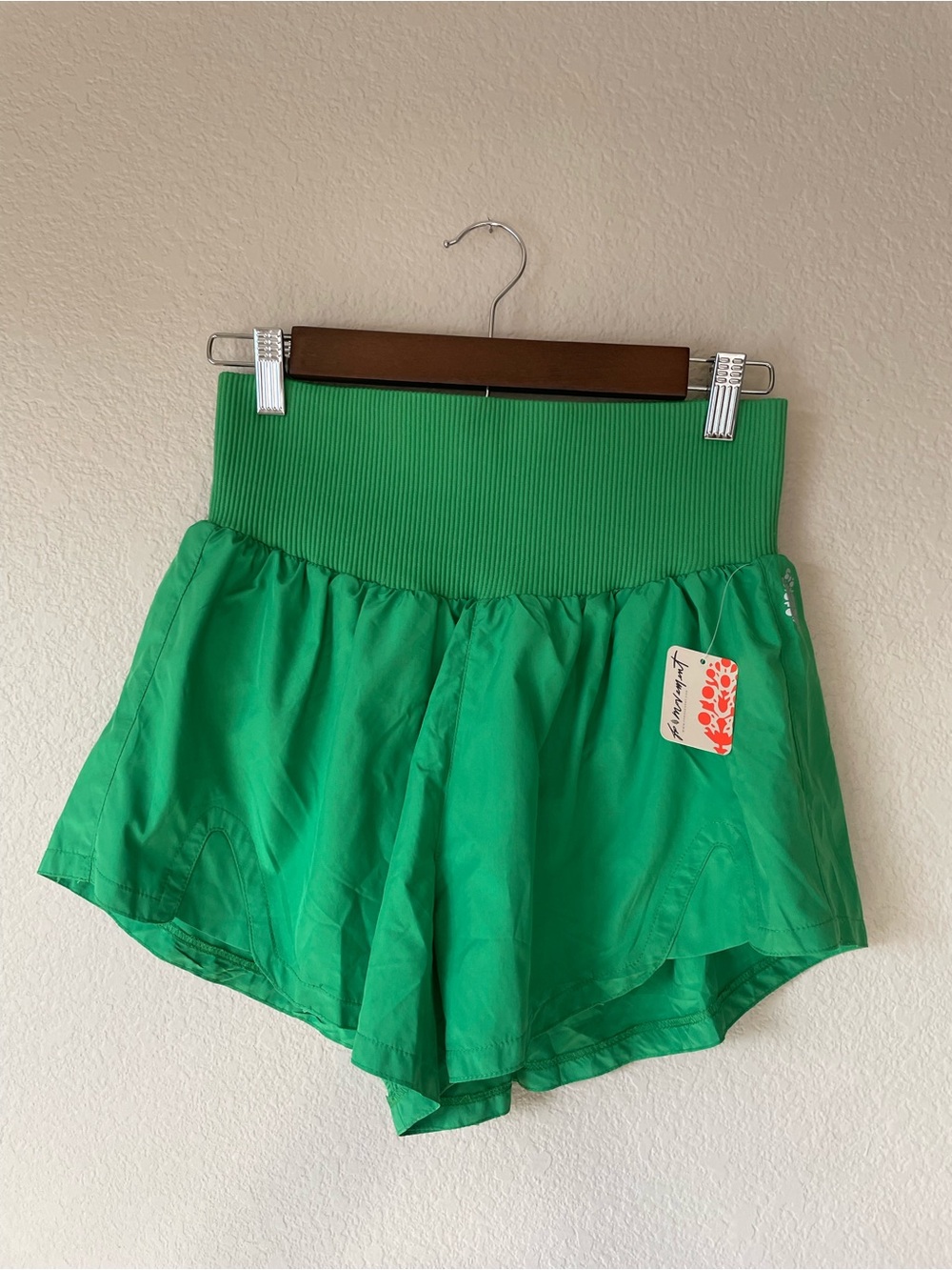 Free People Movement Carpe Diem Bright Green Ribbed Waist Athletic Shorts Medium